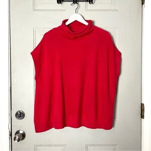 Anthropologie Red 100% Cashmere Mock Neck Short Sleeve Oversized Top size small